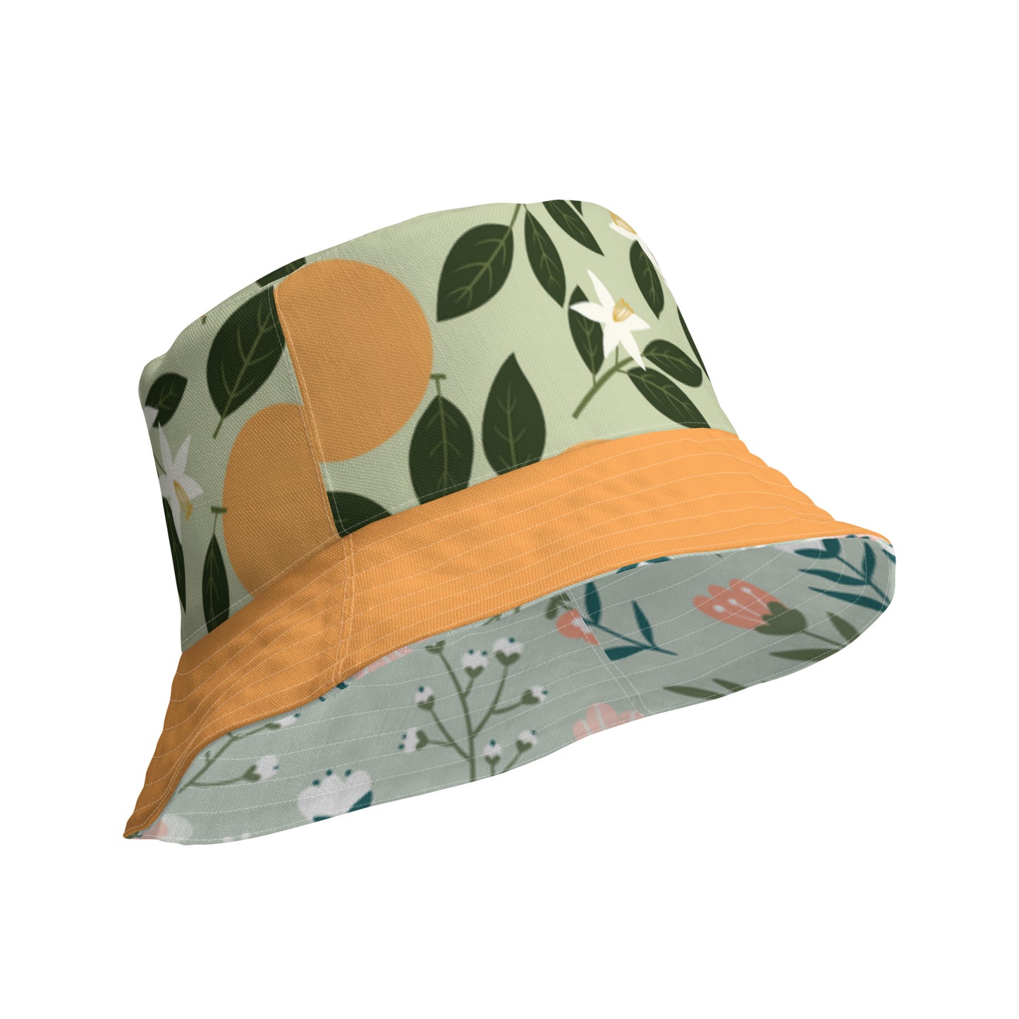 Flowers & Oranges Reversible Bucket Hat