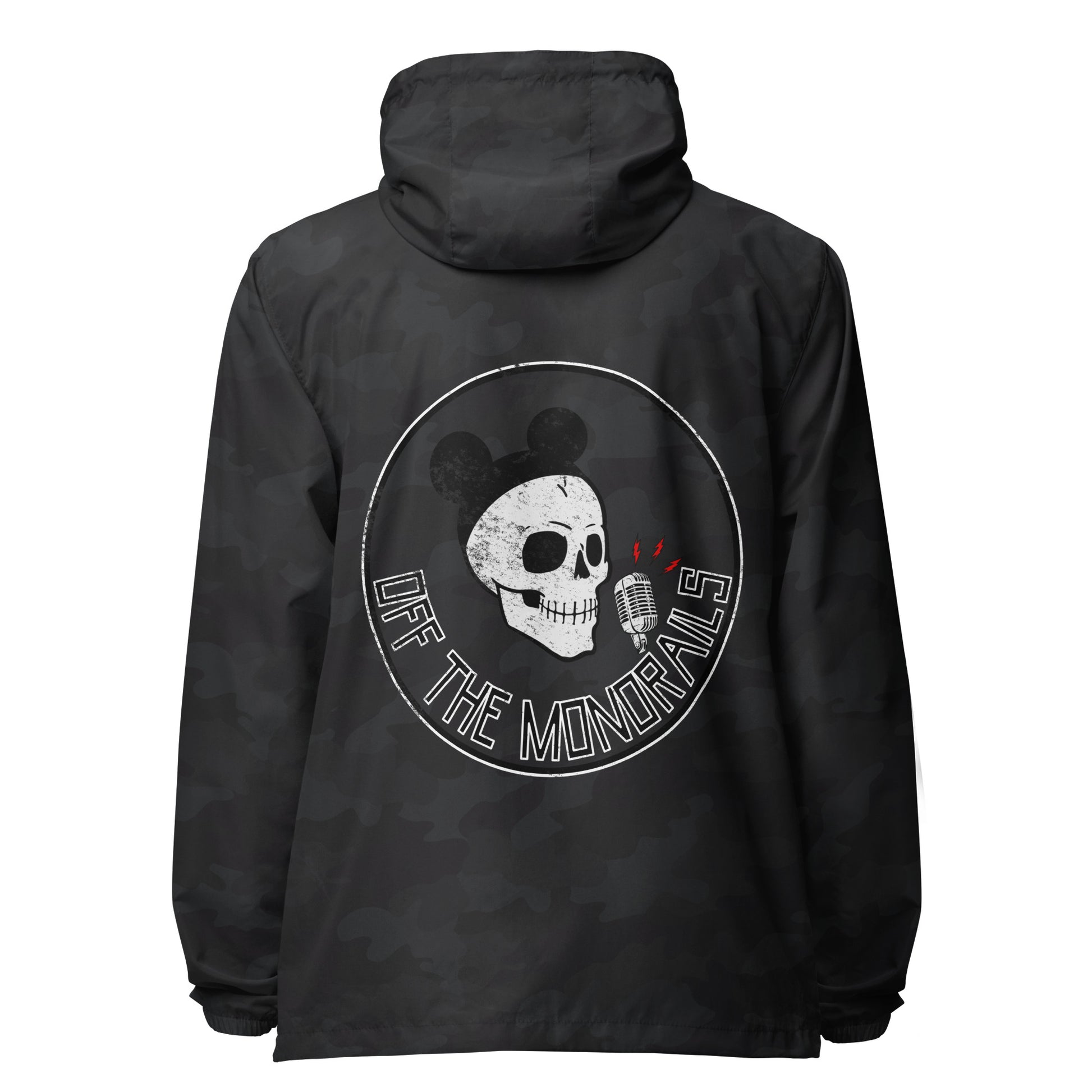 Off The Monorails Skull Emblem printed on Black camo windbreaker jacket